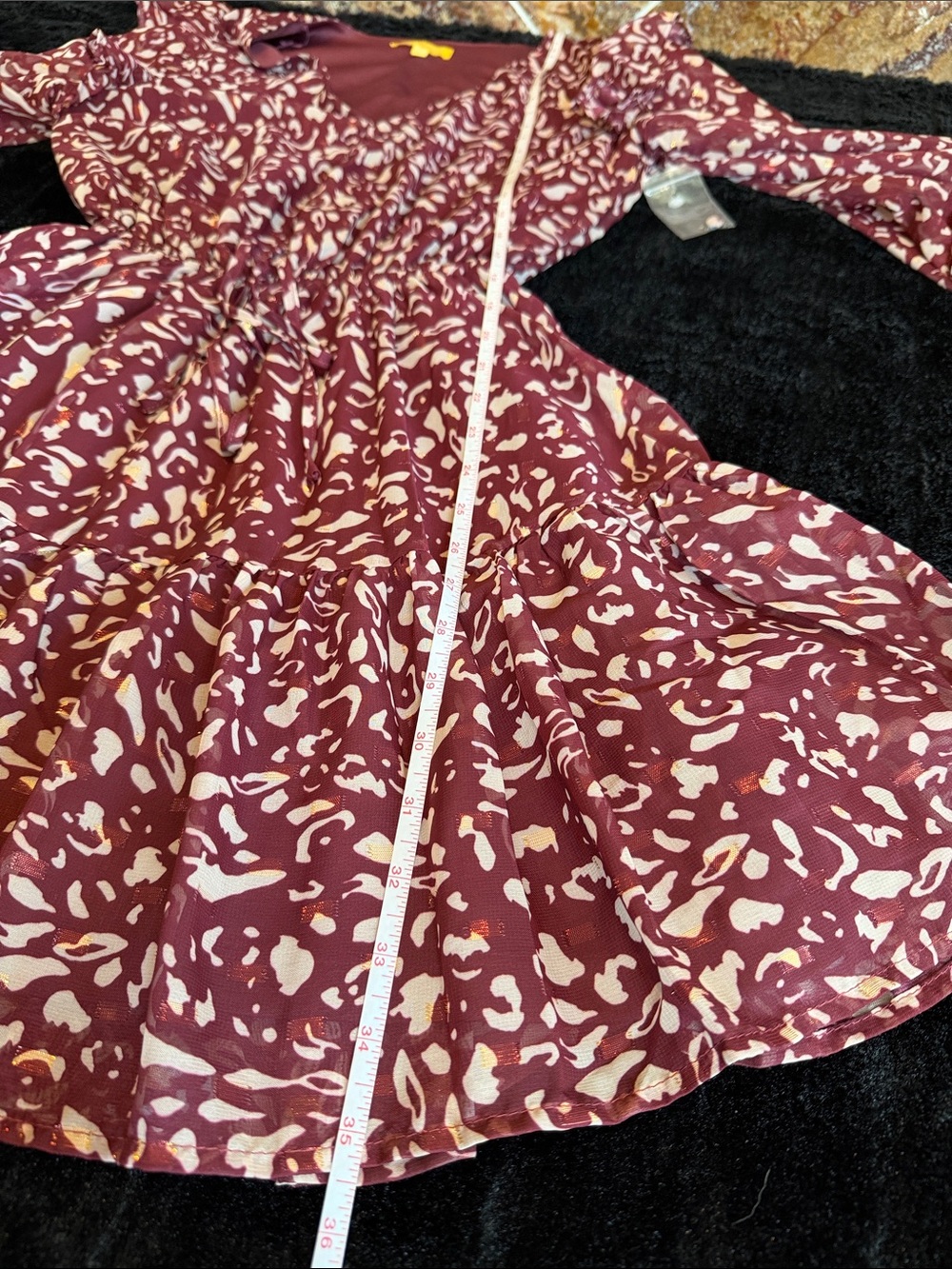 Flying Tomato Burgundy Abstract Animal Print Ruffle Wrap Dress NWOT Size S - Picture 9 of 10